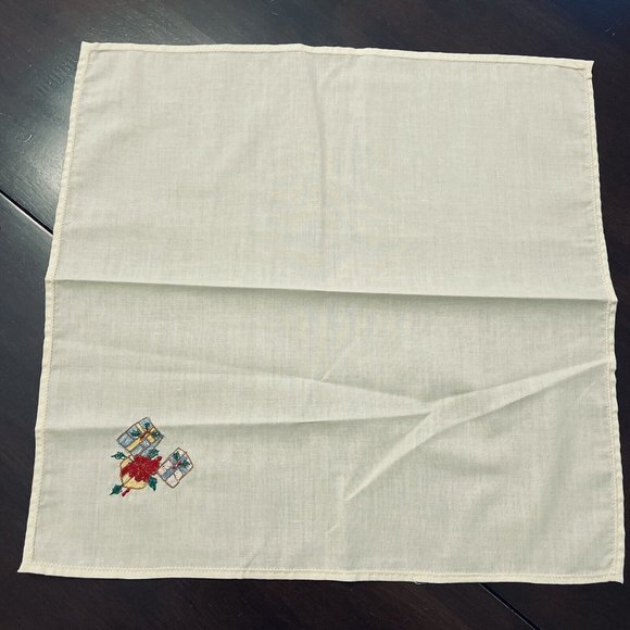 Vintage Tablecloth Linen Jabara Christmas Tree Holiday Embroidered & 8 napkins - Picture 7 of 11